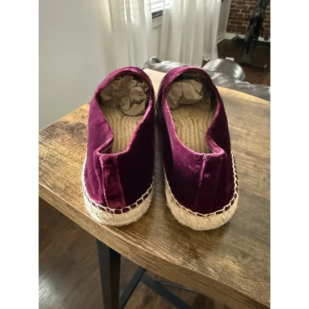 Tory Burch Velvet Platform Espadrille Size 11 Velvet Upper Black Cherry